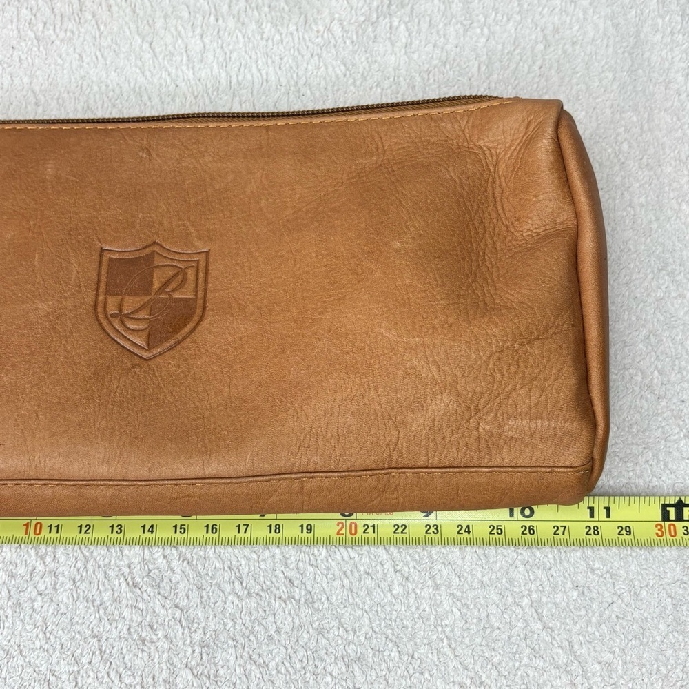 NEW TICA Brown Genuine Leather Zipper Pouch Bag Monogrammed “B” Travel Vacation - Picture 12 of 12